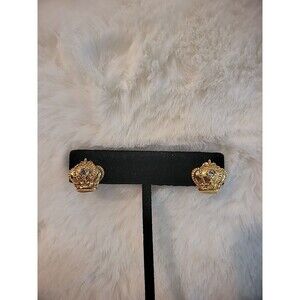 Vintage Avon Regal Crown Womens Stud Earrings Gold Tone Jewelry Costume